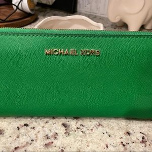 Michael Kors green leather continental wallet